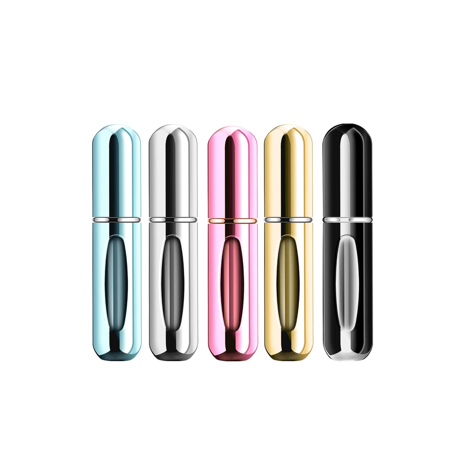 Yamadura 5ml Mini Travel Perfume Bottle Set - 5 Pack Refillable Atomizer Sprayer (Gold, Silver, Pink, Blue, Black) for Purse, Gym Bag & Vacation Essentials | TSA Approved Leakproof Perfume Container