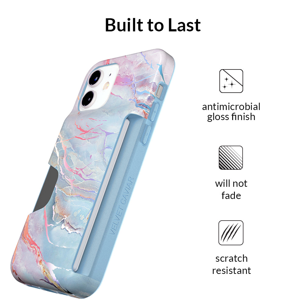 Holo Moonstone iPhone Wallet Case - Slim Protective Phone Cover with Card Holder for iPhone 13/14/15 - Perfect for Travel, Shopping & Everyday Use