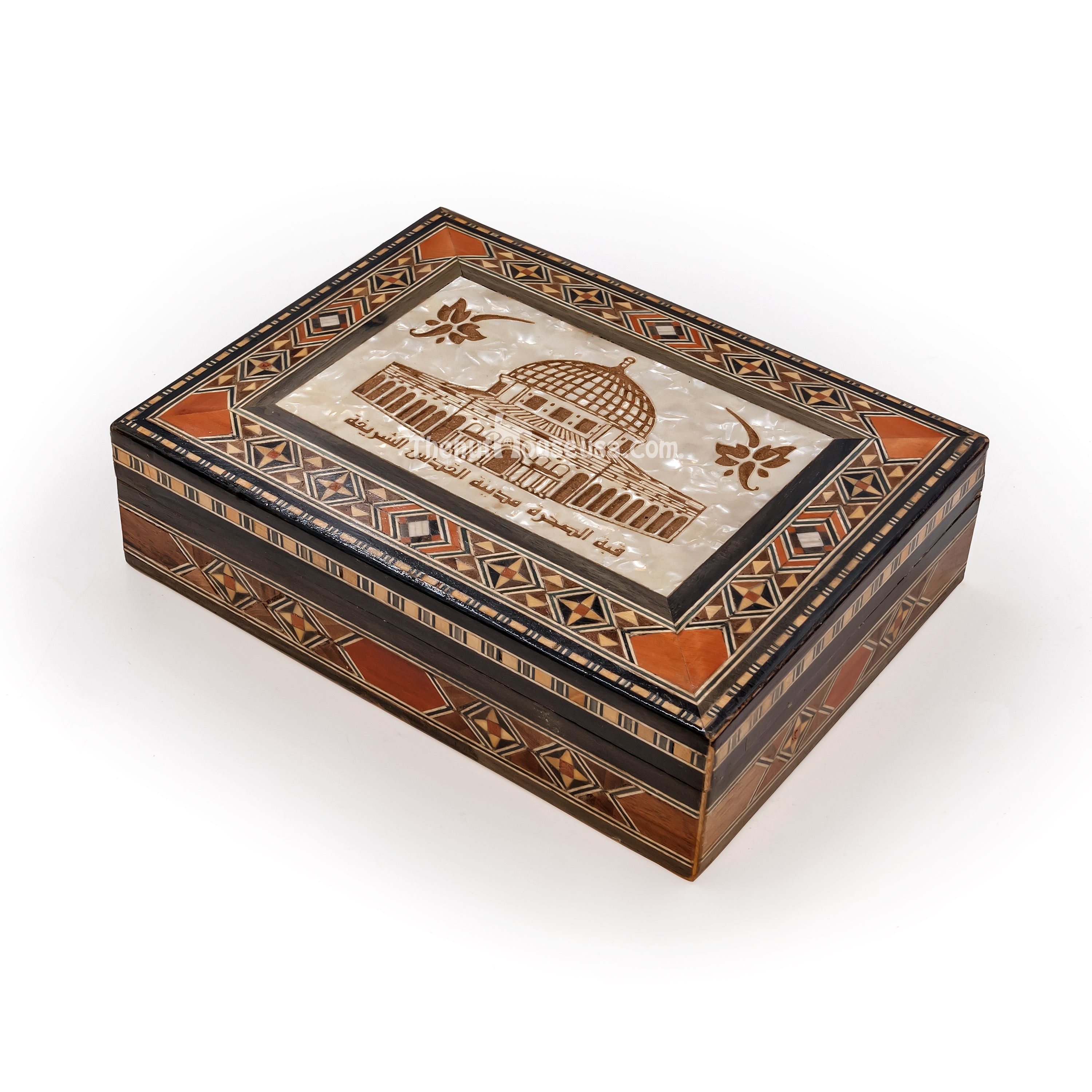 Handcrafted Syrian Wooden Mosaic Box - AL AQSA Traditional Artisan Jewelry Storage (007) - Perfect for Gift Giving, Home Decor & Keepsake Organization
