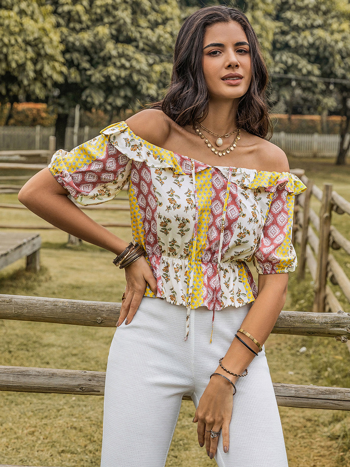 Boho Ruffled Off Shoulder Short Sleeve Top for Women - Summer Beach Party, Vacation, Date Night Outfit
