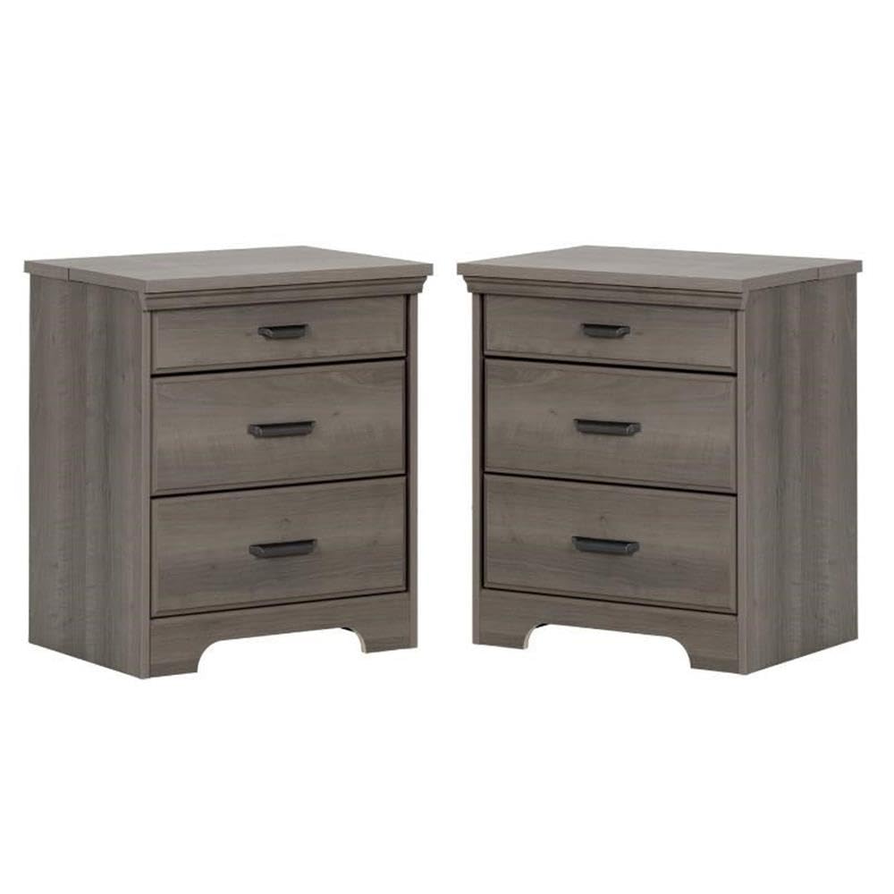Home Square 2 Drawer Wood Nightstand Set in Gray Maple (Set of 2) - Modern Bedside Tables for Bedroom with Storage, Perfect for Small Spaces & Apartment Living