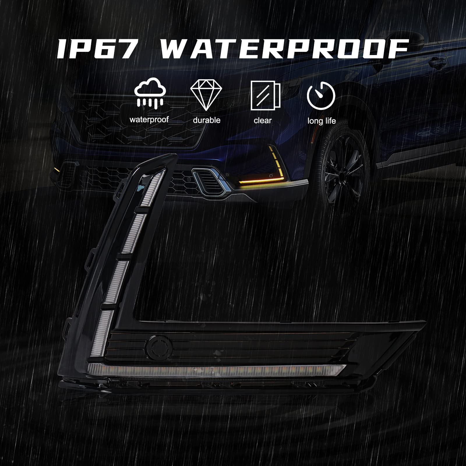 2023-2024 Honda CR-V LED Daytime Running Lights with Tri-Color Options & Sequential Turn Signals - DRL Fog Lamps with Bezel for Enhanced Visibility & Style (Perfect for City Driving, Night Safety & Custom Car Mods)