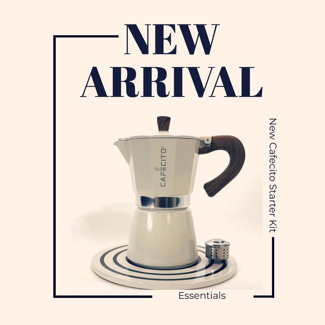 Premium Cuban Coffee Starter Kit - 6 Cup Moka Pot Set with Induction Base | Authentic Cafetera Greca Cubana Stovetop Espresso Maker | Includes Ceramic Sandstone Filter & Anti-Splash Valve (Crema) | Perfect for Home Brewing, Camping & Gifts