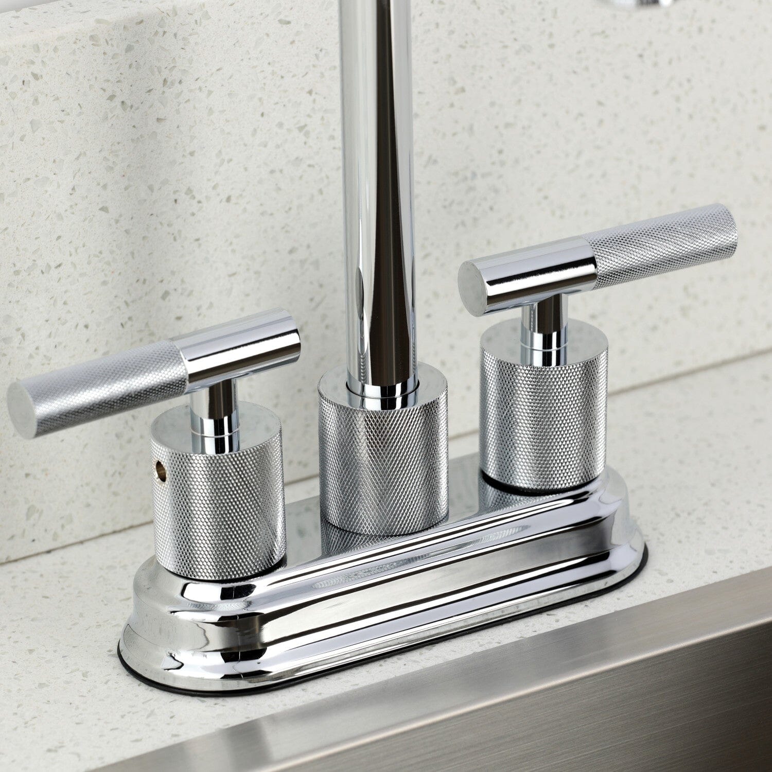 Stainless Steel 2-Hole Deck Mount Bar Faucet with Knurled Handles - Commercial & Home Bar Sink, Restaurant, Coffee Shop, Wet Bar Installation