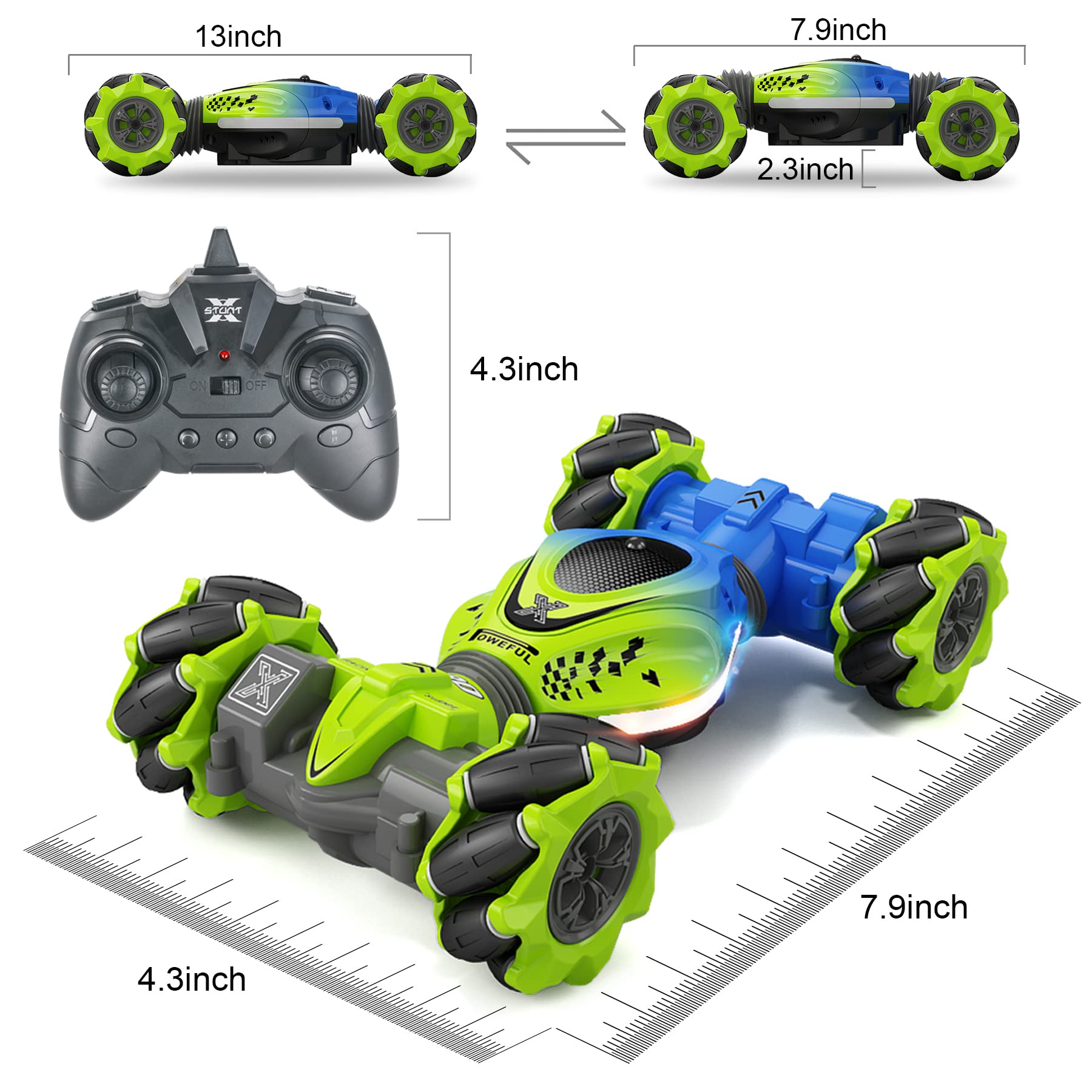 2 Pack 4WD Gesture Sensing Remote Control RC Cars - Green & Yellow Electric Toy Cars with Hand Motion Control | Perfect Birthday Gifts for Boys, Girls & Kids | Indoor & Outdoor Play, Party Favors, Racing Competition Toys