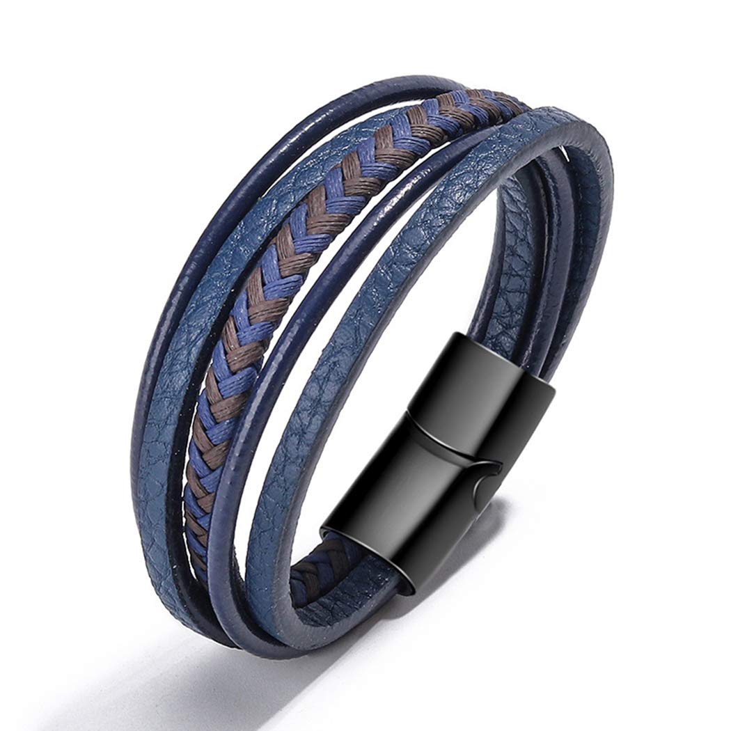 Handmade Multi-Layered Leather Bracelets for Men with Magnetic Clasp - Braided Genuine Leather Cuff Bracelet - Perfect for Casual Wear, Gifts & Everyday Style