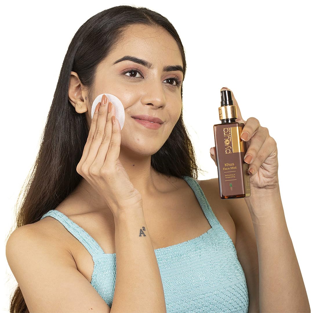 PYOURA Natural Khus Face & Body Mist 100ml - Instantly Cooling & Refreshing for Summer Heat Relief | 100% Pure Vertiver Perfume, No Chemicals | Perfect for Outdoor Activities, Yoga & Travel