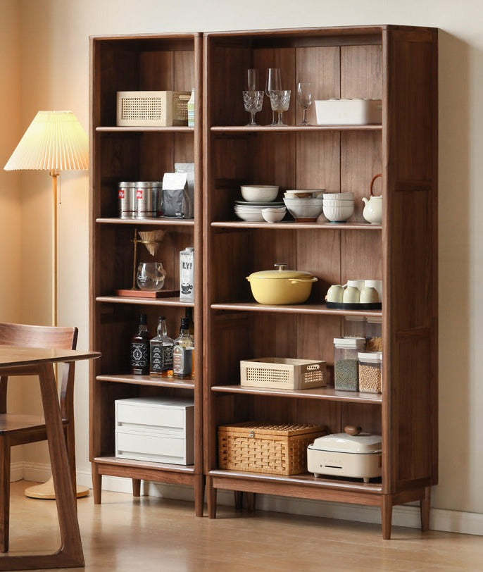Solid Black Walnut & Oak Wood Bookcase - Customizable Wall-Mounted Bookshelf for Living Room, Home Office & Library Storage