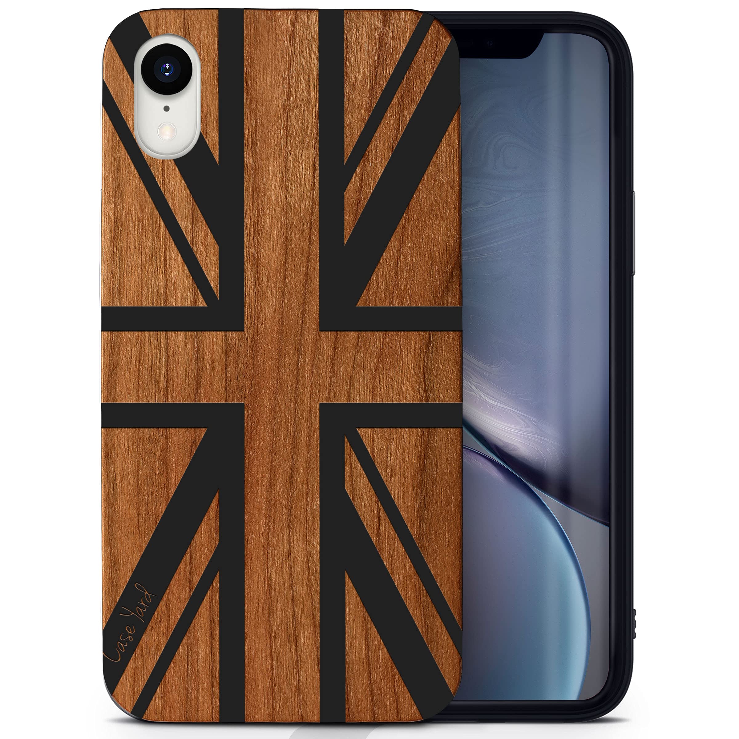 Wooden iPhone XR Case with Laser Engraved Union Jack Design - Shockproof Slim Fit Protective Cover for Men & Women | Perfect for Travel, Work & Everyday Use