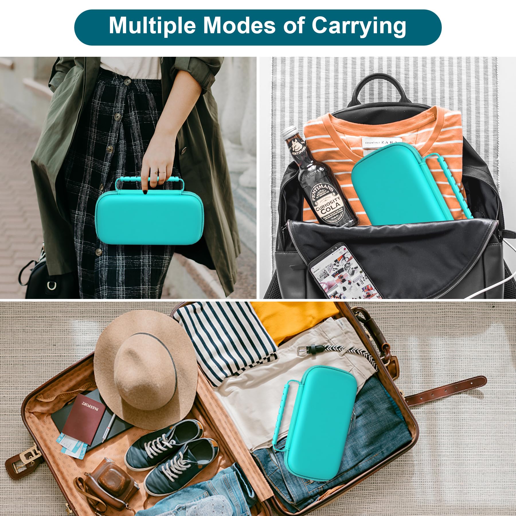 Canboc Travel Carrying Case for Asthma Inhaler - Portable Hard Case with Mesh Pocket for Medicine Storage - Handheld Spacer Compatible with Adult & Kids Inhalers - Mint Green Organizer (Case Only) - Perfect for Travel, School & Daily Asthma Management