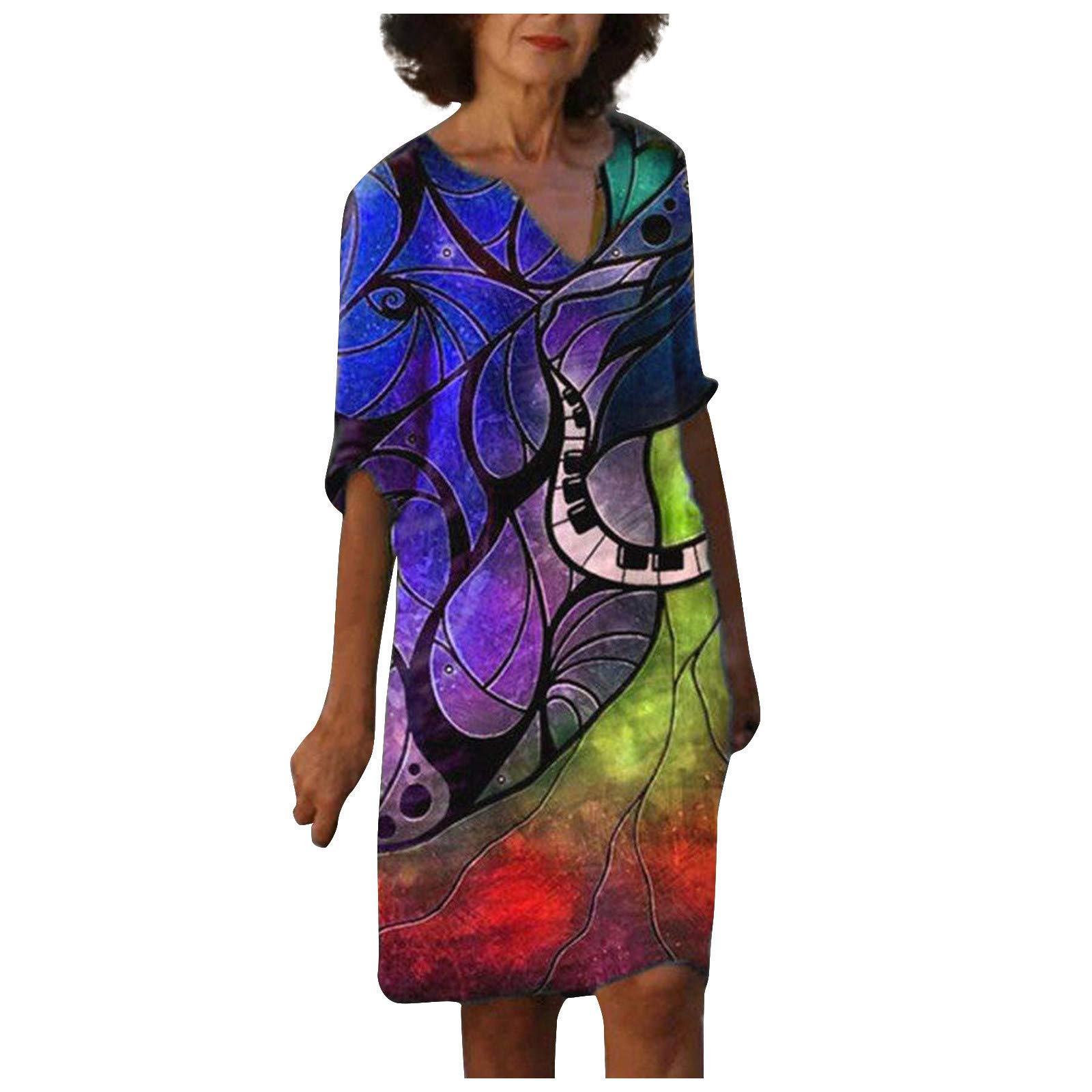 AAZJSS Women's Summer Linen Dress - African Print Plus Size Knee-Length Boho Caftan Midi Dress for Beach Vacation, Casual Wear & Summer Outings