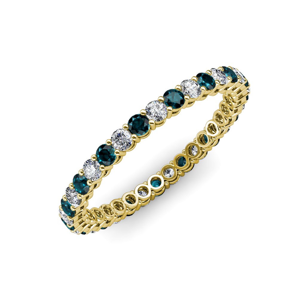 0.83-0.97 Carat Diamond & London Blue Topaz Women's Stackable Eternity Band Ring in 14K Yellow Gold - Perfect for Weddings, Anniversaries & Everyday Elegance