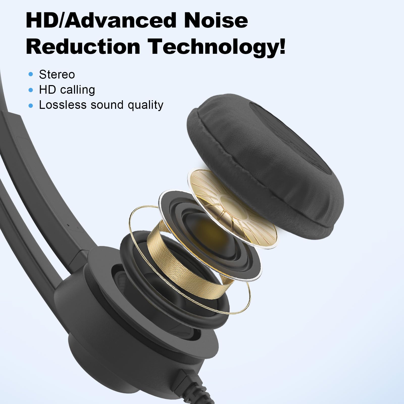 Premium Noise Cancelling USB Headset with Microphone - 3.5mm/USB Type-C/3-in-1 Wired Over-Ear Headphones for PC, Laptop, Call Center, Office, Skype, Zoom, Online Chat & Gaming - Adjustable Comfort Design