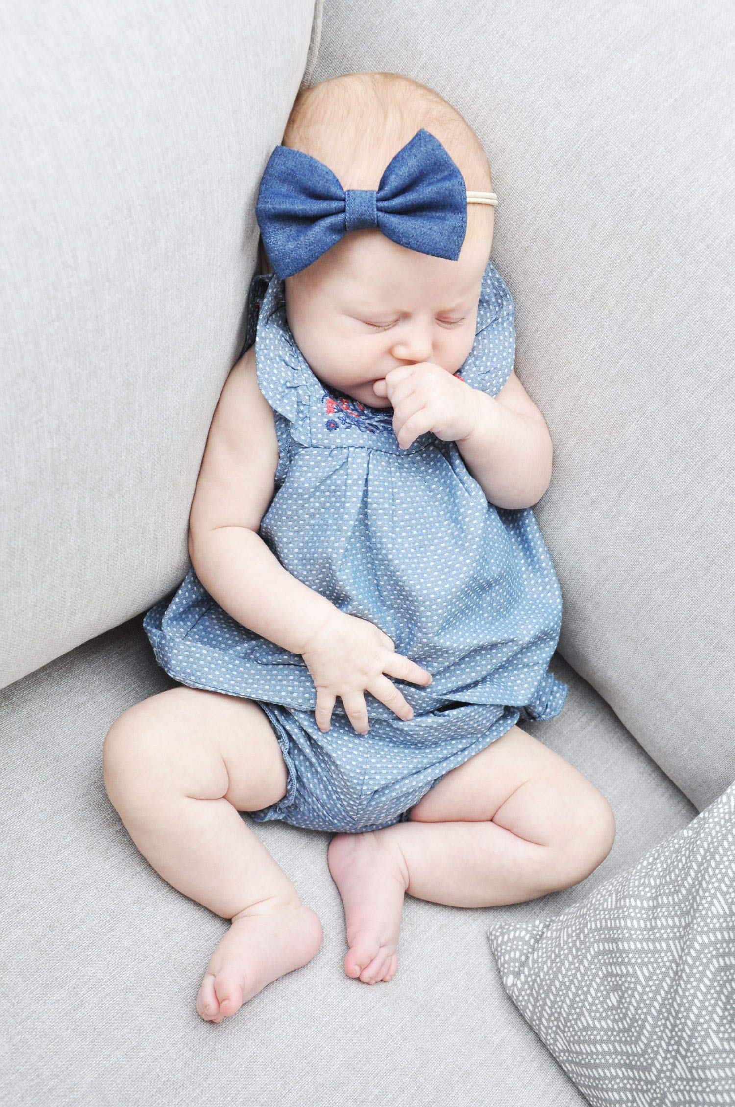 Denim Bow Baby Headband for Girls - Newborn Photo Props