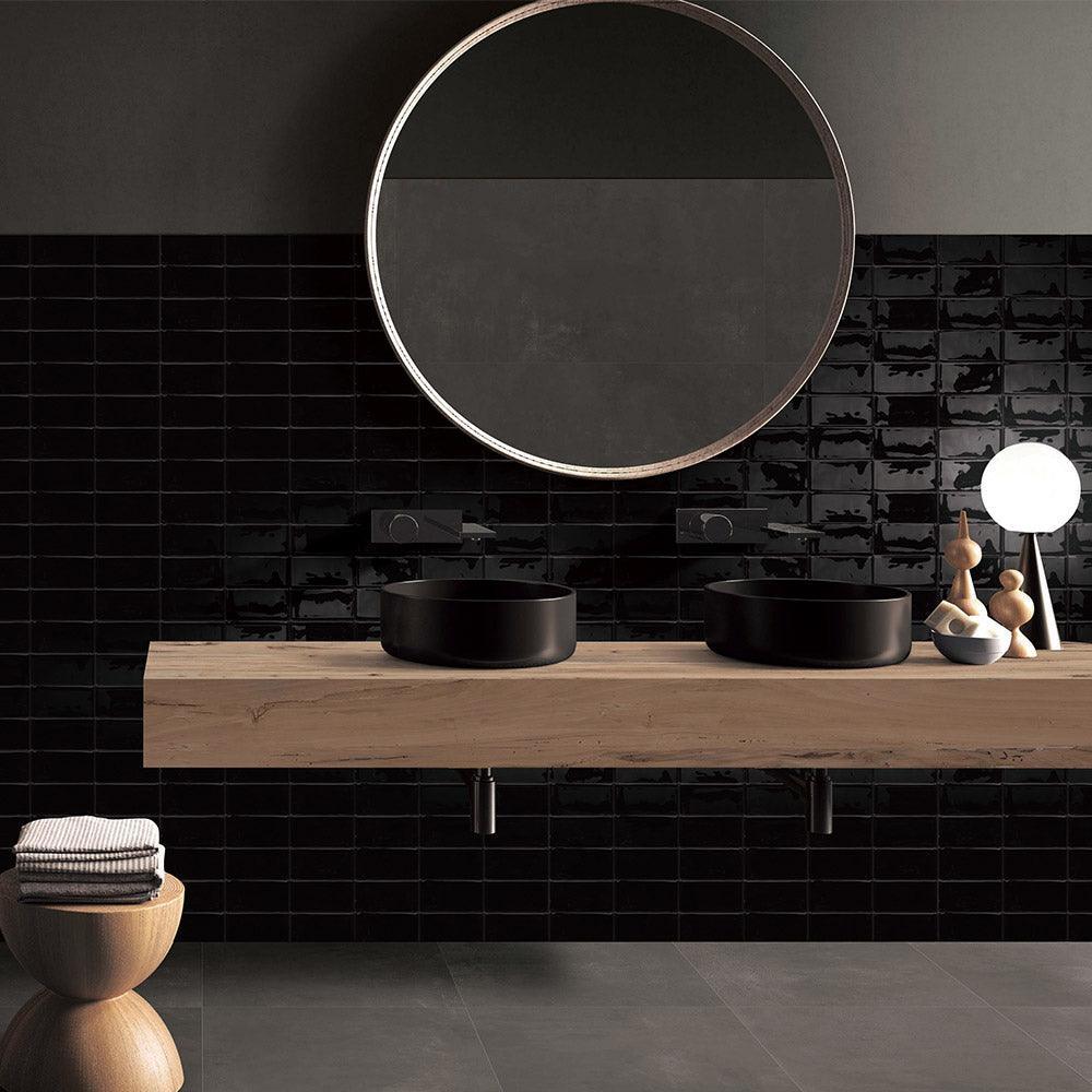 Premium Santorini Midnight Black 10x10 Inch Glossy Ceramic Subway Tile - Perfect for Kitchen Backsplash, Bathroom Walls & Modern Interior Design