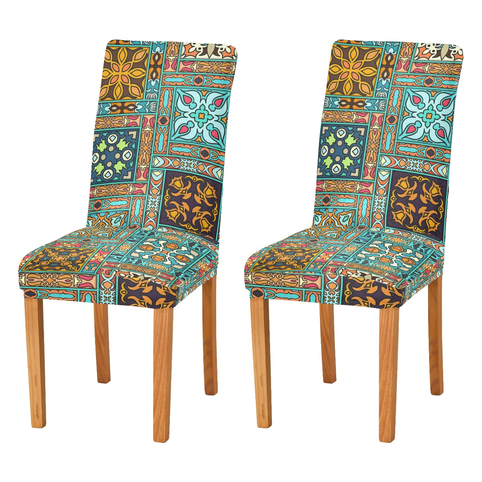 Floral Mandala Dining Chair Covers Set of 2 - Washable & Stretchable Slipcovers for Dining Chairs - Perfect for Dining Room, Wedding Ceremony, Holiday Party & Office Decor