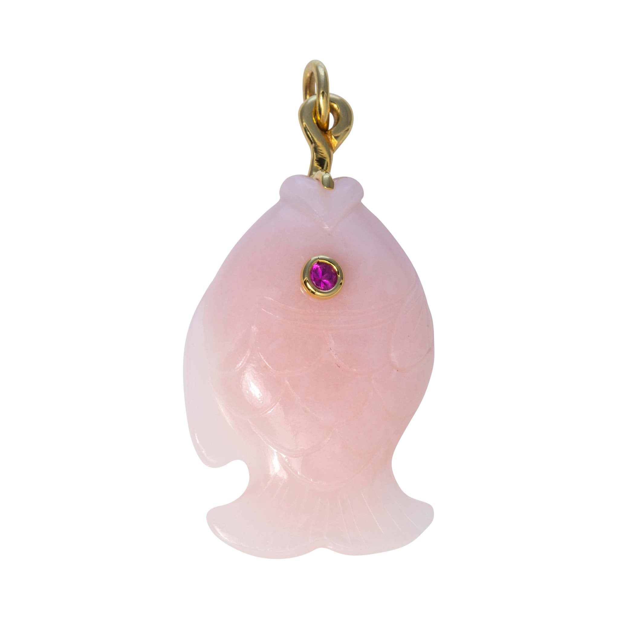 14K Gold Pink Opal & Pink Sapphire Fish Pendant Necklace - Elegant Jewelry Gift for Women, Perfect for Birthdays, Anniversaries & Special Occasions
