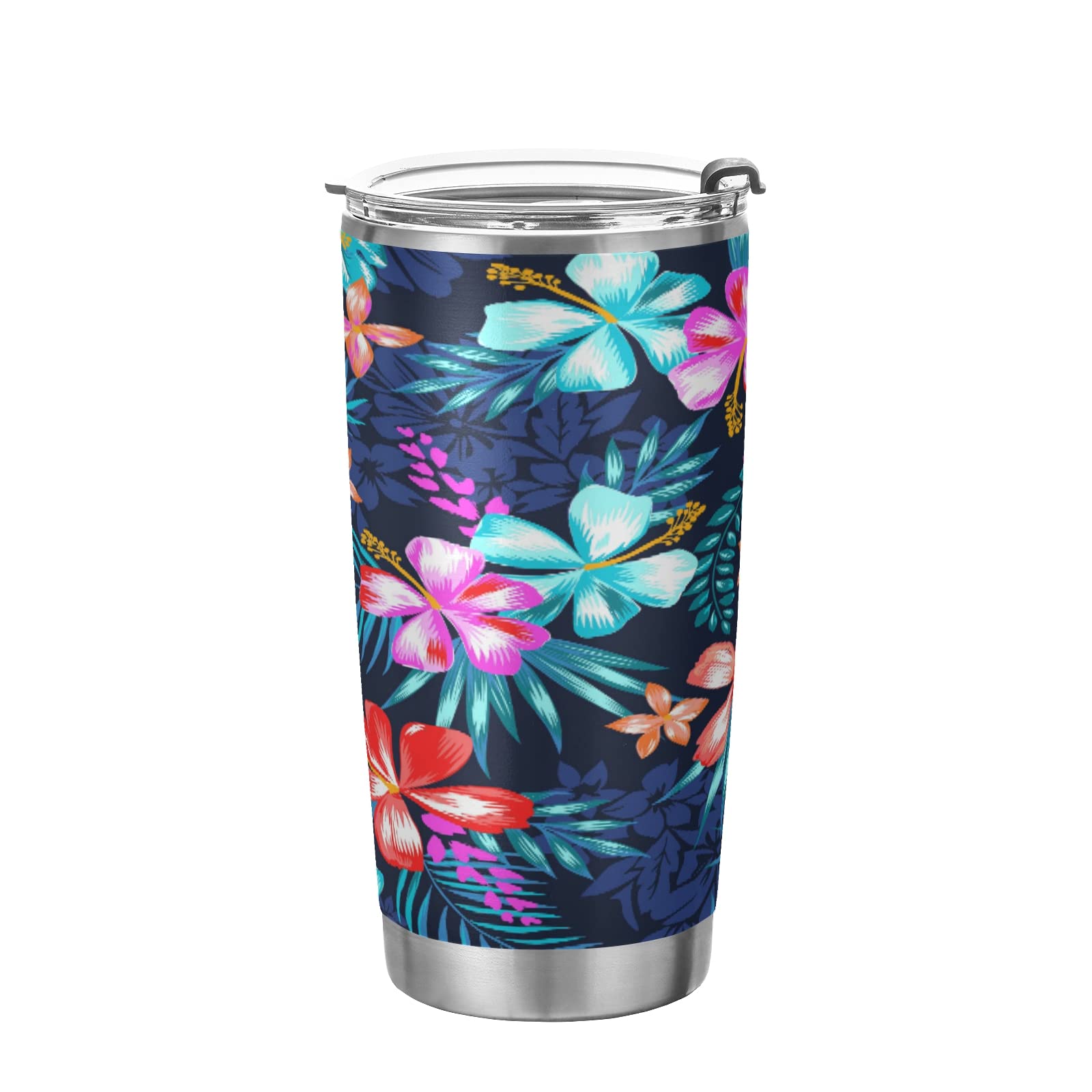 ALAZA 20Oz Stainless Steel Vacuum Insulated Tumbler with Lid & Straw - Tropical Hawaiian Flowers Design - Double Wall Travel Mug for Coffee, Iced Drinks - Perfect for Beach, Office & Outdoor Adventures