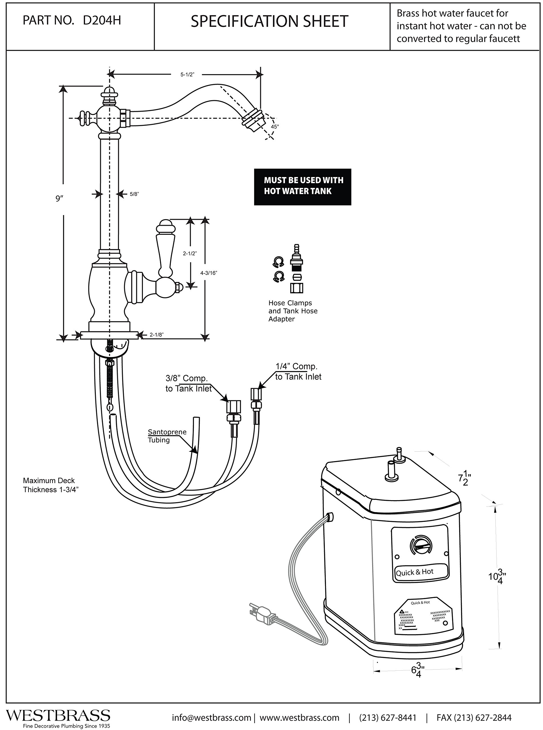 Westbrass D204HFP-12 Victorian 9-Inch Single Handle Hot Water Dispenser Faucet with Instant Heating Tank System - Oil Rubbed Bronze Finish - Perfect for Kitchen Sink, Coffee & Tea Brewing, Instant Hot Water Needs