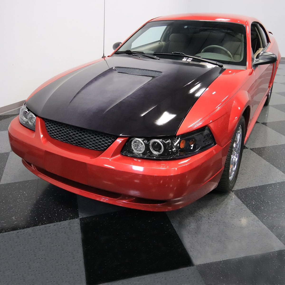 Spec-D Tuning Jet Black LED Dual Halo Projector Headlights for 1999-2004 Ford Mustang - Left & Right Pair Headlamp Assembly - Upgrade Your Ride with Enhanced Night Visibility & Style