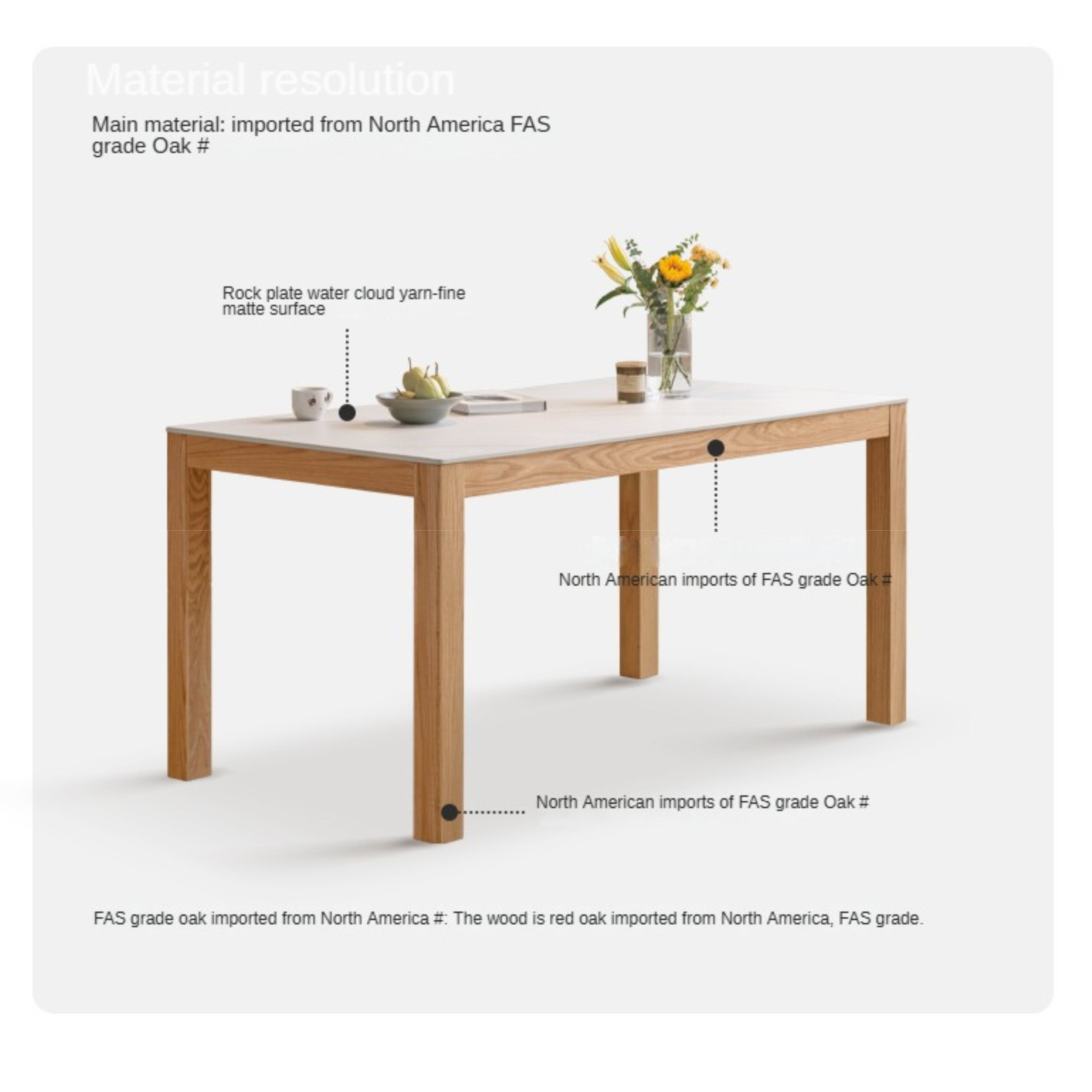 Solid Oak Wood Rectangular Rock Plate Dining Table - Rustic Farmhouse Style for Kitchen, Dining Room & Outdoor Entertaining