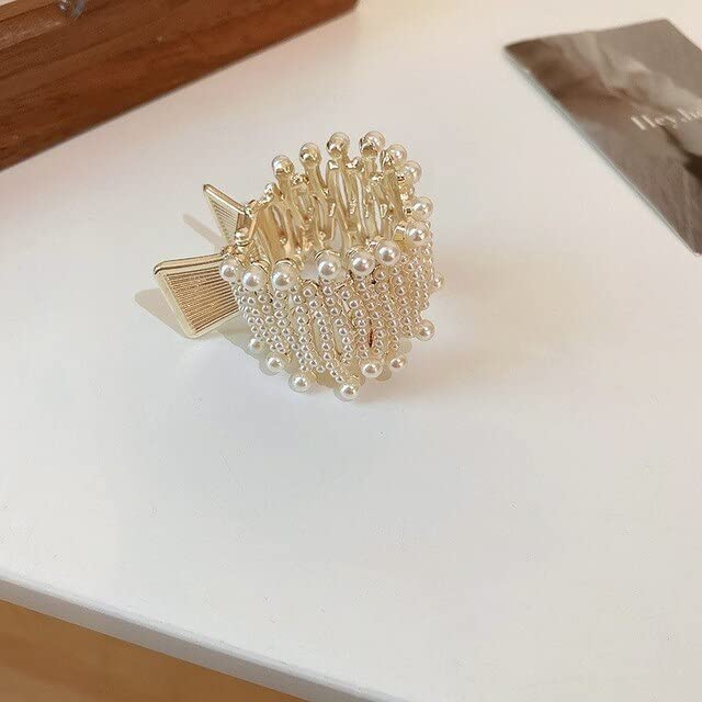 Elegant Starvis Pearl Hair Clip for Women - Vintage Metal Zig Zag Ponytail Claw with Butterfly & Stone Accents - Perfect for Weddings, Parties & Everyday Styling