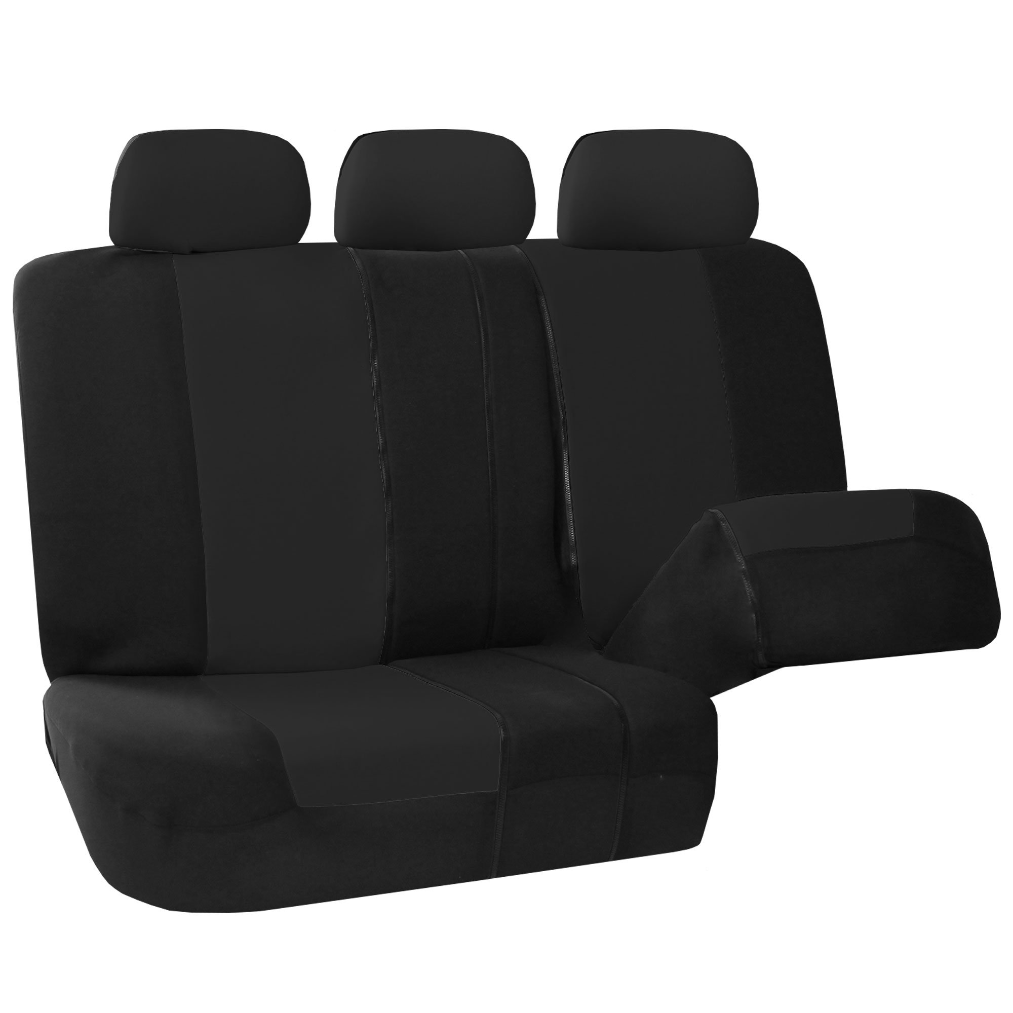 FH Group Universal Back Seat Cloth Car Cover - Split Bench Rear Seat Protector for SUV, Sedan, Van | Durable & Stylish Black Interior Accessories | Perfect for Road Trips, Family Travel & Pet Protection
