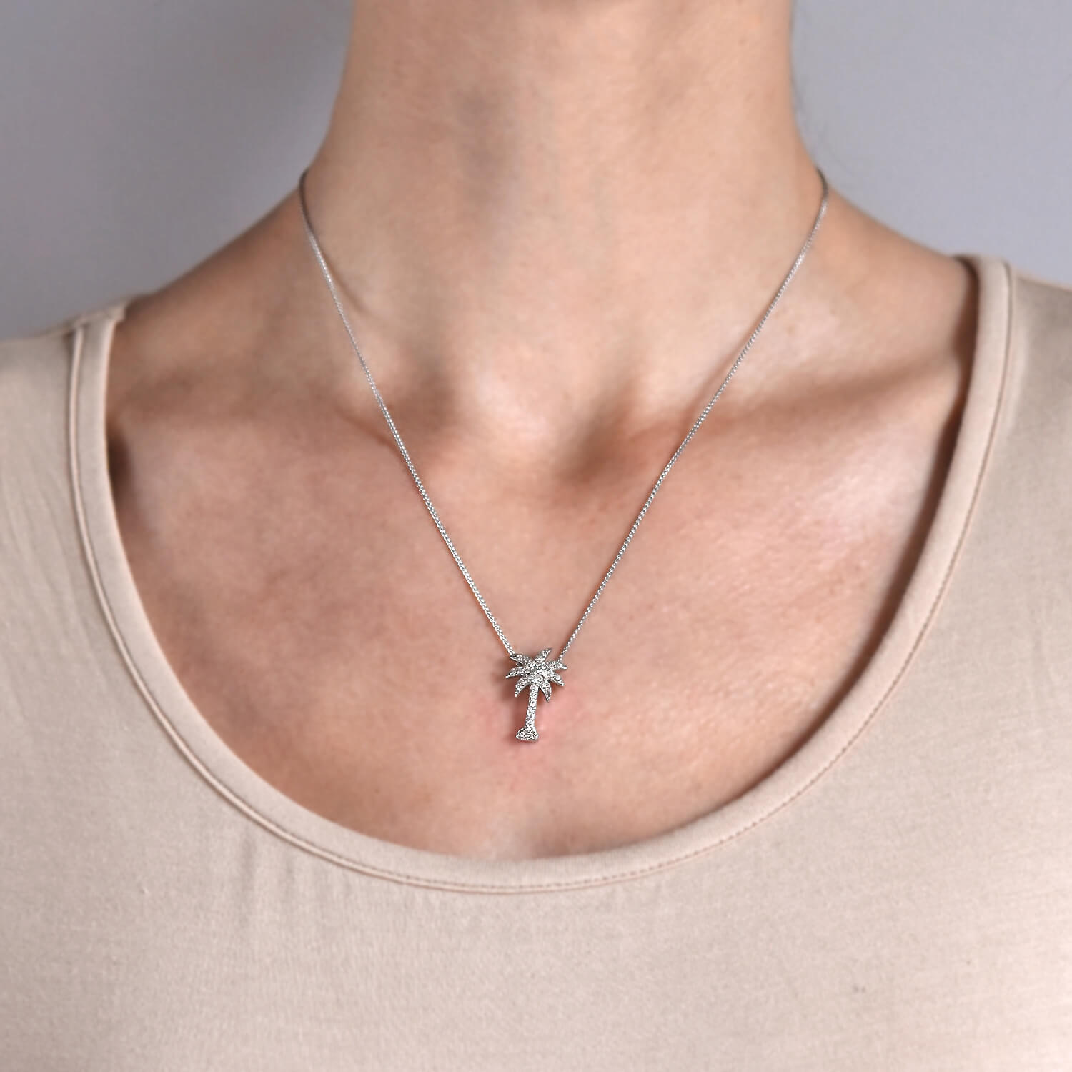 14K Gold Diamond Palm Tree Pendant Necklace for Women - Elegant Beach Jewelry Gift for Vacation, Summer Party & Tropical Getaways