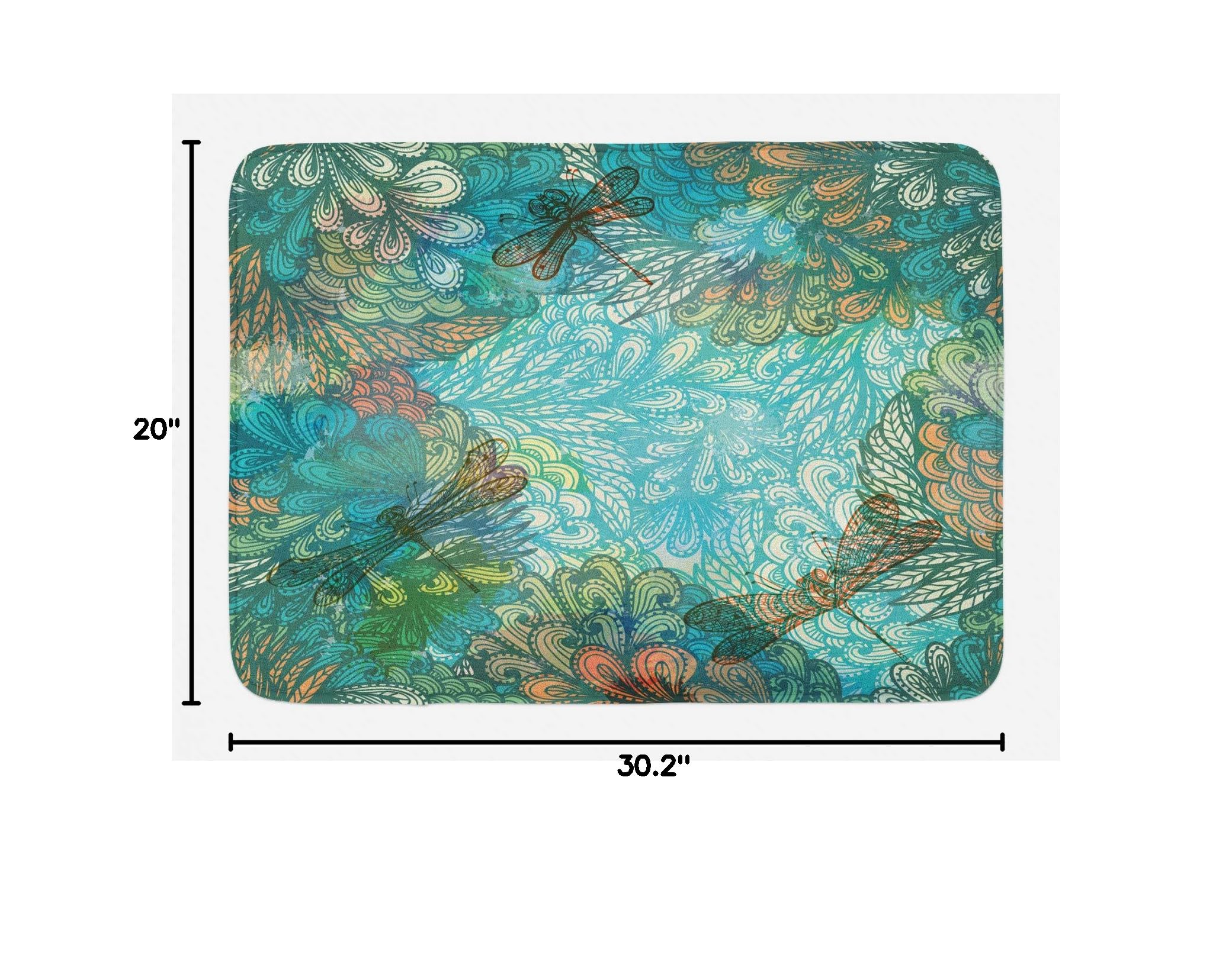 Ambesonne Dragonfly Bath Mat - Non-Slip Plush Bathroom Rug with Fantasy Floral Print, 29.5