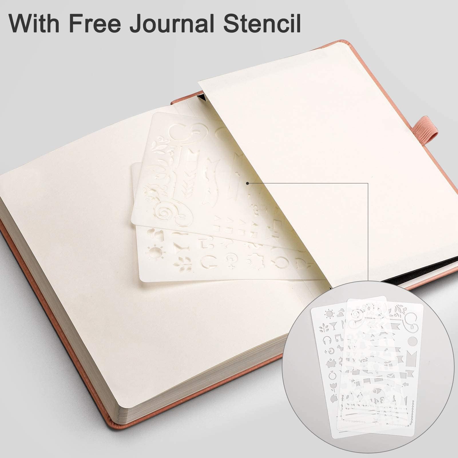 EMSHOI A5 Dotted Notebook - 256 Pages Bullet Journal with Dot Grid, Hardcover Leather Cover, 120gsm Thick Paper, 16 Perforated Sheets & Inner Pocket (5.75