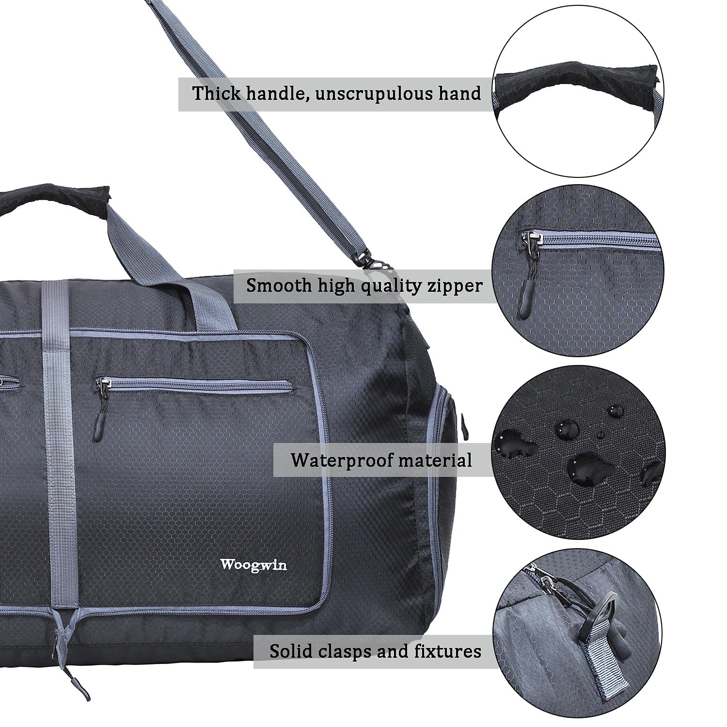 Woogwin Travel Duffel Bag - Large Foldable Waterproof Overnight Bag for Beach, Swim, Pool, Sports & Gym - Perfect for Weekend Getaways & Outdoor Adventures
