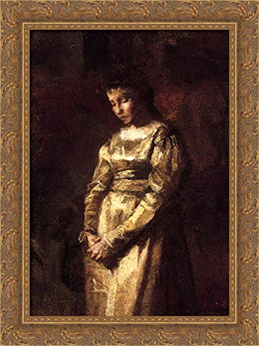 Thomas Eakins Young Girl Meditating Study - 18x24 Inch Gold Ornate Wood Framed Canvas Art Print - Perfect for Bedroom, Living Room & Meditation Space Decor
