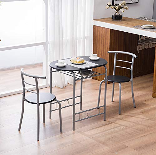 3-Piece Bistro Dining Table Set with 2 Chairs - Compact Breakfast & Kitchen Table with Metal Frame & Storage Shelf (Black) | Perfect for Small Spaces, Apartments, and Cozy Breakfast Nooks