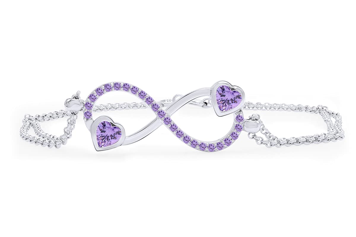 AFFY Simulated Gemstone Infinity Heart Bracelet - 14k White Gold Plated Sterling Silver - Elegant Jewelry for Women, Perfect Gift for Valentine's Day, Anniversary & Special Occasions