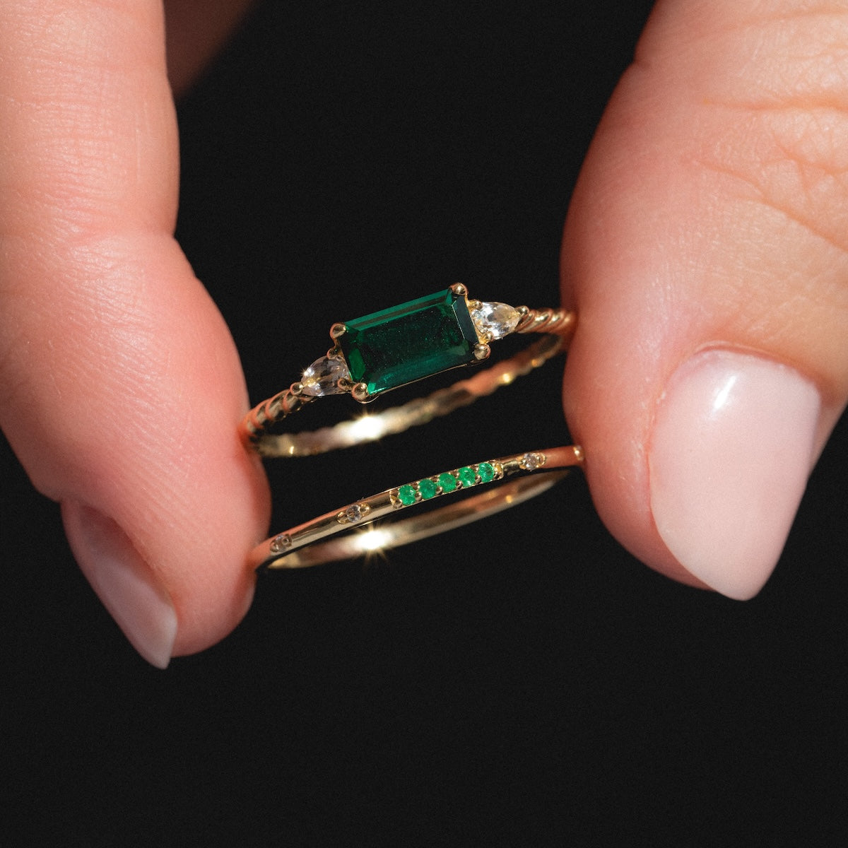 Solid Gold 2025 May Birthstone Emerald Stacking Ring - Dainty Adjustable Ring for Women, Perfect Gift for Mother's Day, Anniversary & Everyday Elegance