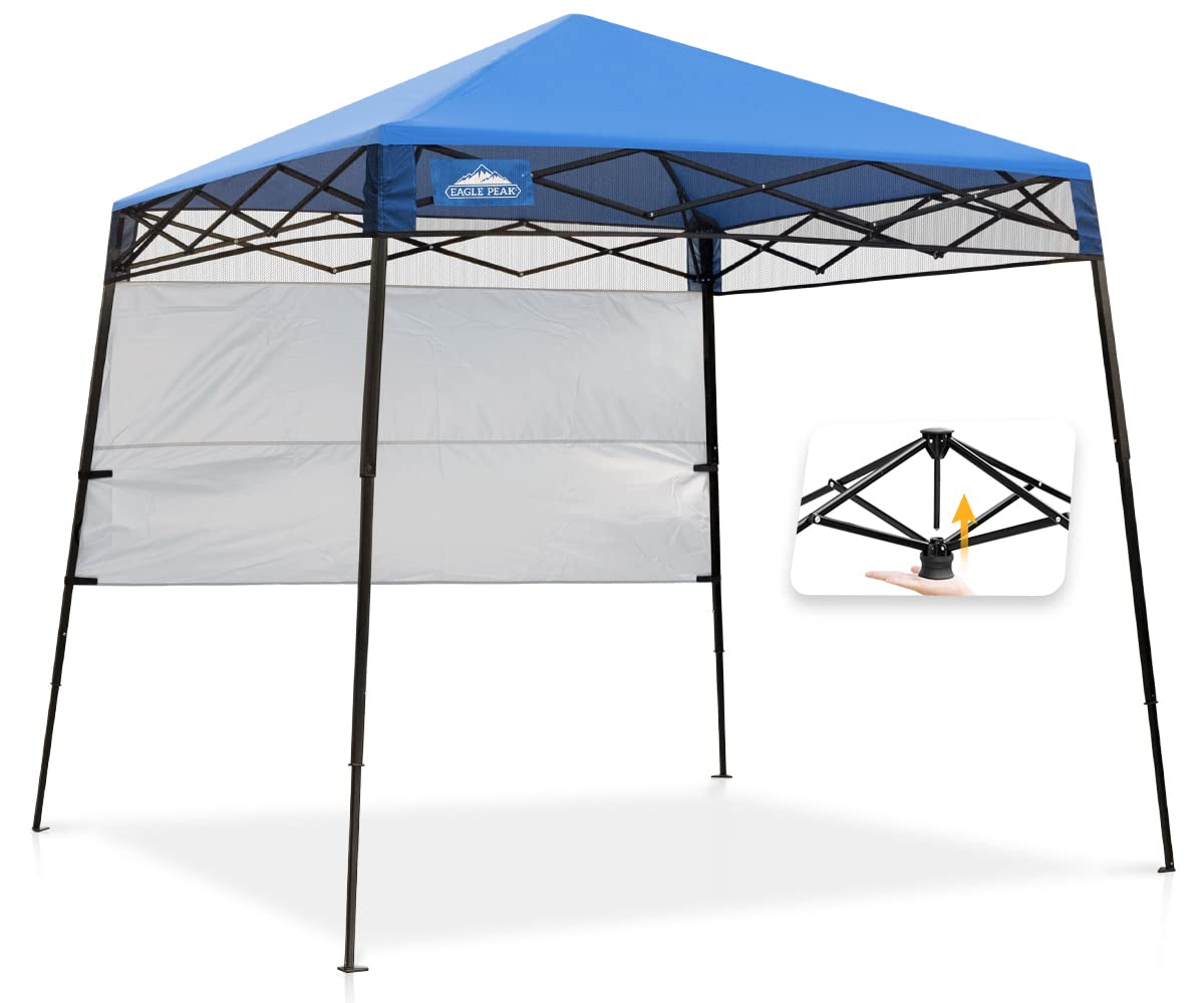 EAGLE PEAK 8x8 Pop Up Canopy Tent with Sidewall - Compact & Portable Instant Sun Shelter for Outdoor Events, Beach, Camping, Sports - 8x8 Base 6x6 Top - Blue - Perfect for Picnics, Tailgating, and Farmers Markets