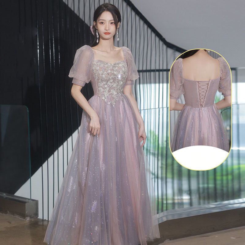 Elegant A-Line Pink Tulle Bridesmaid Dress - Shiny Long Prom Gown for Weddings & Formal Events (Style 524) - Perfect for Bridal Party, Evening Galas & Special Occasions