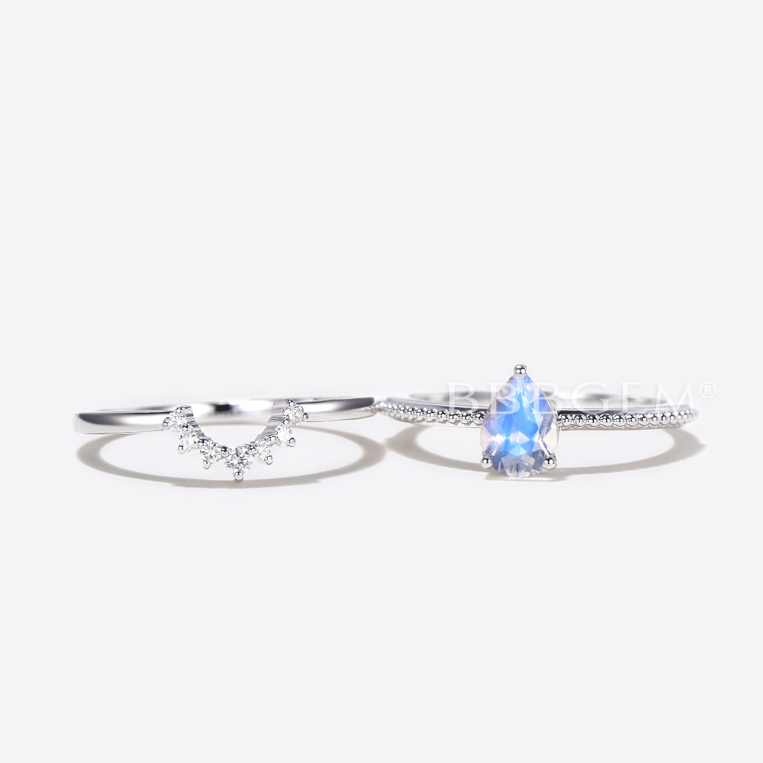 Genuine Moonstone Diamond Engagement Ring Set with Solitaire Rainbow Pear Cut - Perfect for Proposals, Weddings & Anniversary Gifts