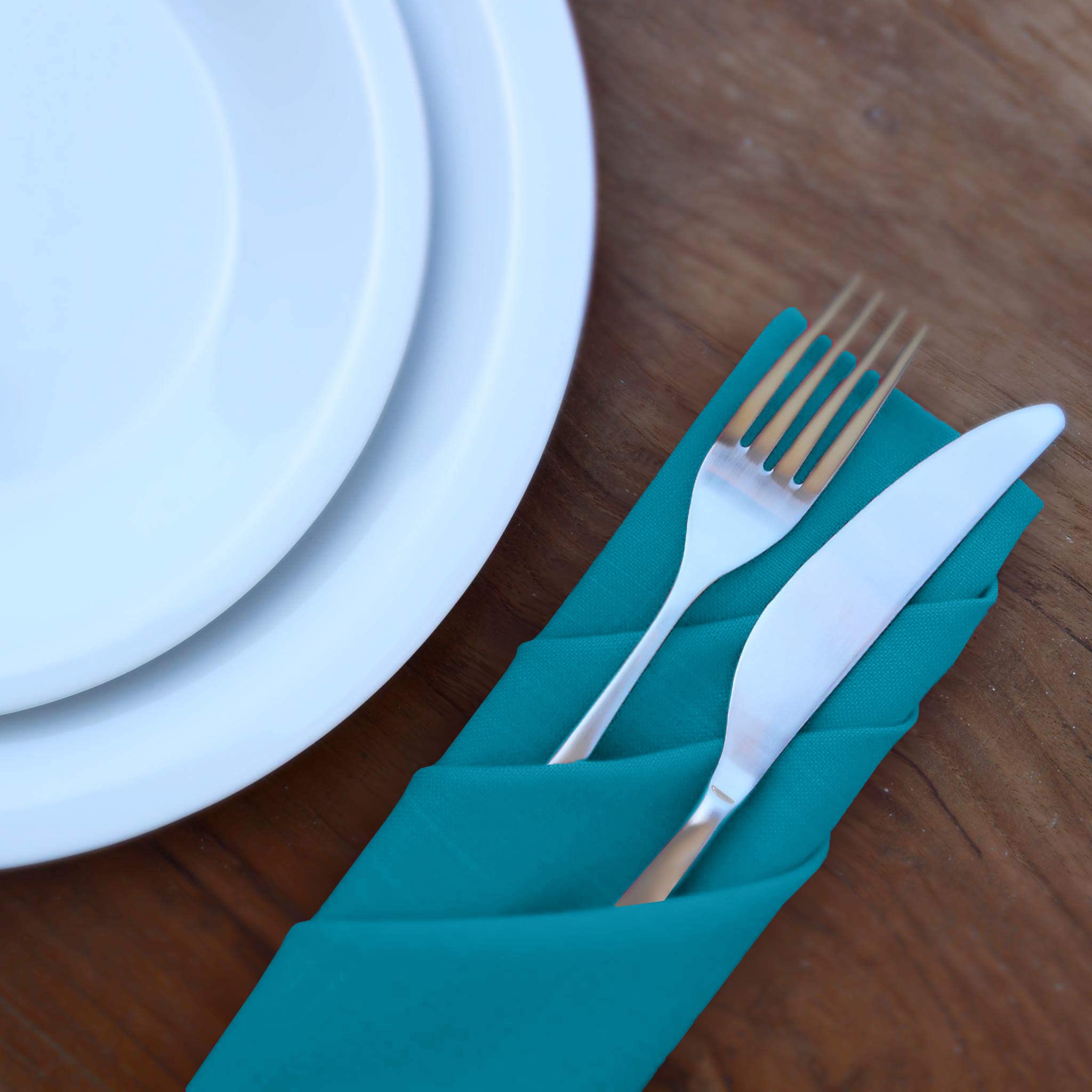 RUVANTI 12-Pack 18x18 Inch Washable Cotton Blend Cloth Napkins - Soft, Durable & Absorbent Dinner Napkins for Restaurants, Weddings, Parties & Everyday Use - Teal Table Linens for Fine Dining & Special Events
