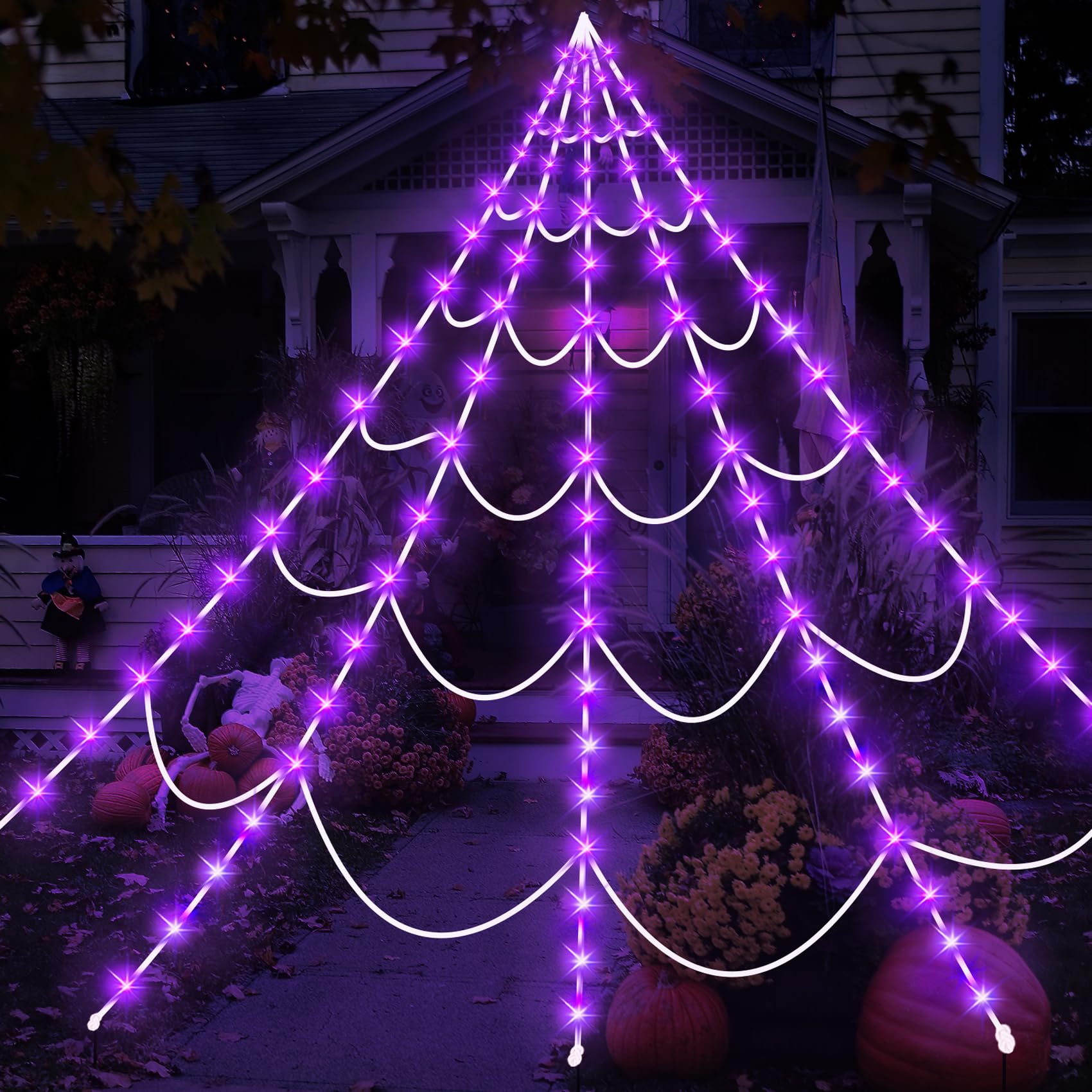 150 LED Halloween Spider Web Lights - 16.4 Ft Giant Lighted Web Decor with 8 Lighting Modes, Waterproof & Timer for Outdoor Indoor Yard, Haunted House, Party (Purple) | Perfect for Halloween Decorations, Garden Lighting, and Spooky Themed Events
