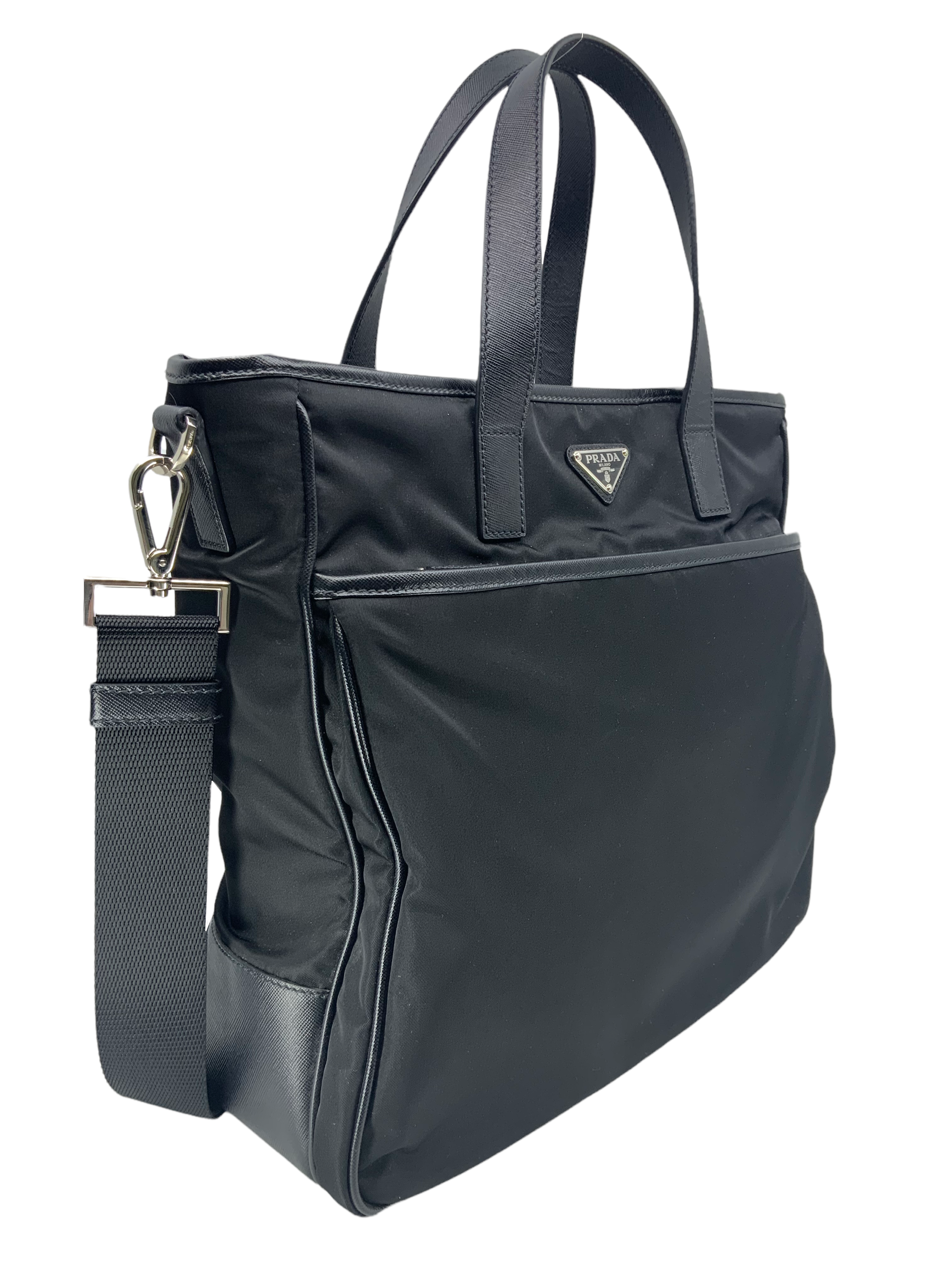 PRADA Re-Nylon Convertible Zip Tote Bag with Saffiano Leather Trim - Stylish Shopping Bag for Work, Travel & Everyday Use