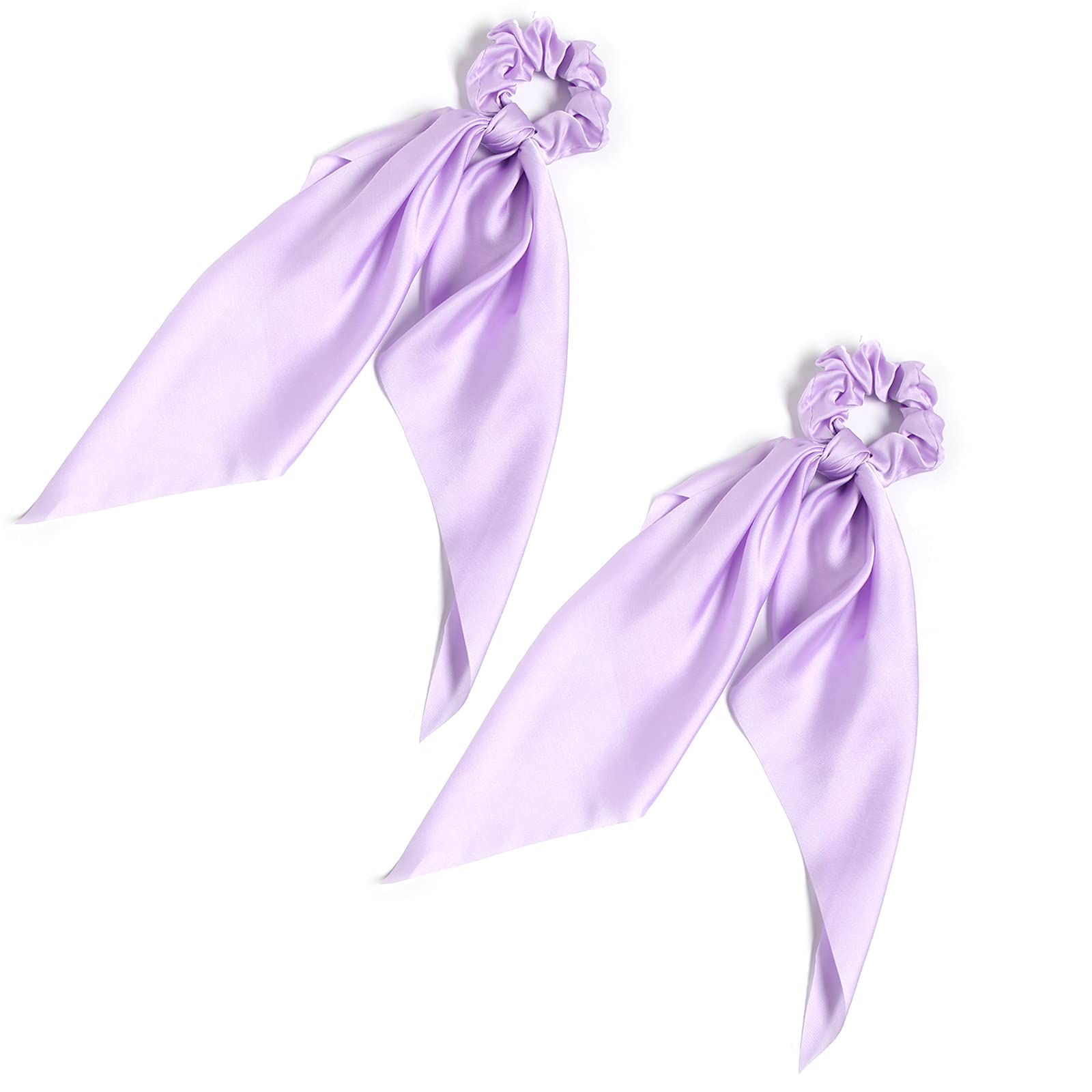 2 Pack Satin Knotted Bow Hair Scrunchies - Elastic Hair Ties & Ponytail Holders for Women & Girls - Soft Hair Accessories for Daily Use, Workouts & Special Occasions (Lilac)
