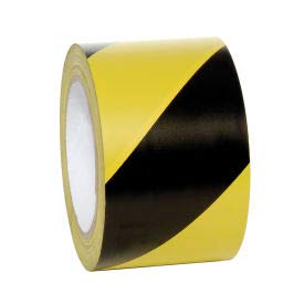 Top Tape And Label Inc. INCOM Yellow/Black Striped Hazard Warning Tape - 3 Inch Width x 108 Feet Length (1 Roll) - Ideal for Construction Sites, Warehouse Safety & Hazard Marking