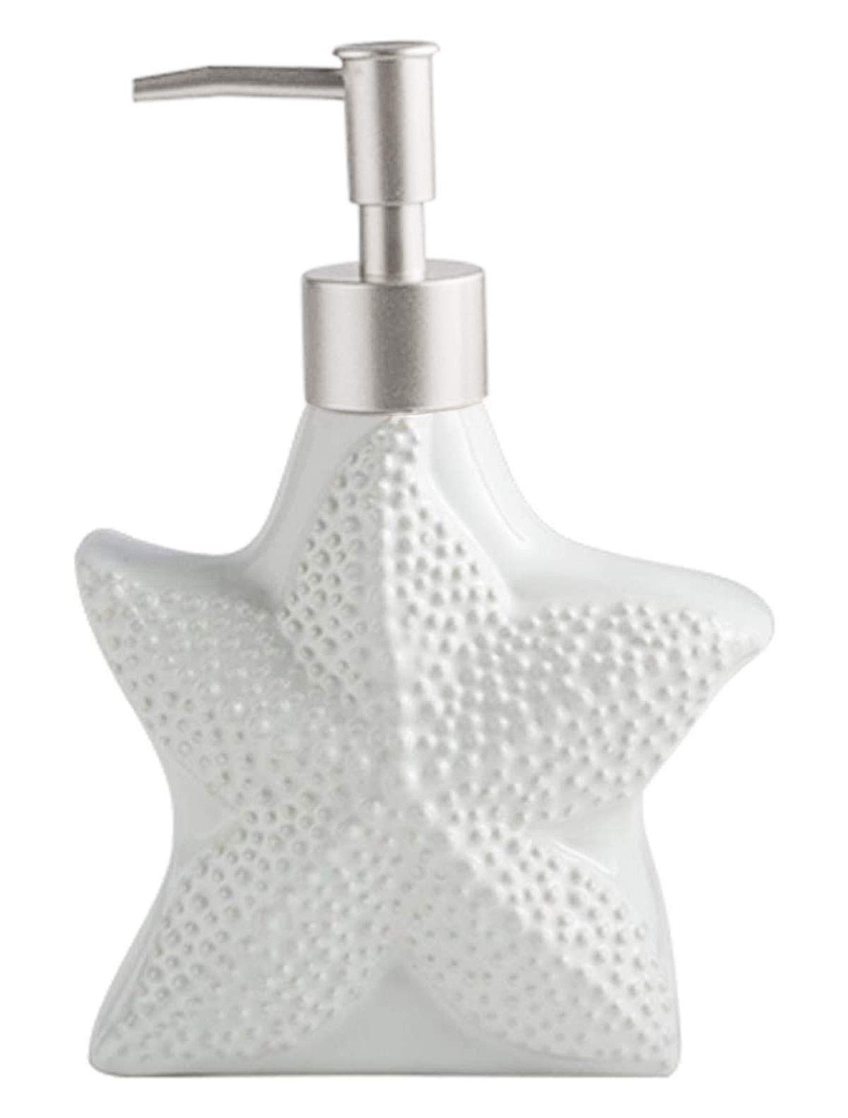 Ceramic Starfish Shell Soap Dispenser with Pump - Decorative Bathroom Soap Bottle & Lotion Dispenser for Coastal Beach Theme Home Decor