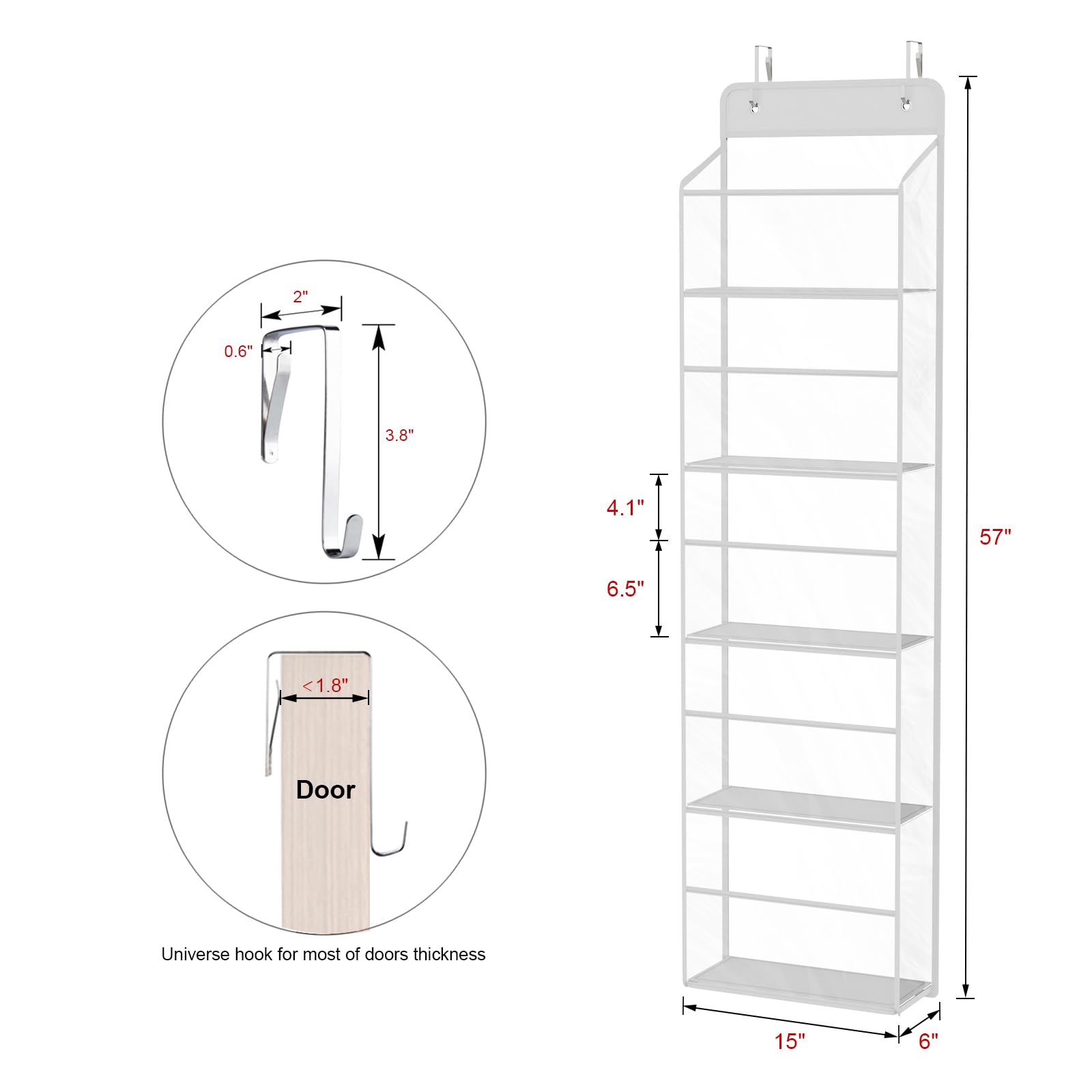 Univivi Over The Door Hanging Organizer - 5 Clear Plastic Pockets & 2 Sturdy Metal Hooks for Closet, Bathroom, Nursery Storage | Perfect for Cosmetics, Toiletries, Baby Supplies & Household Items | Space-Saving Organization Solution for Small Spaces