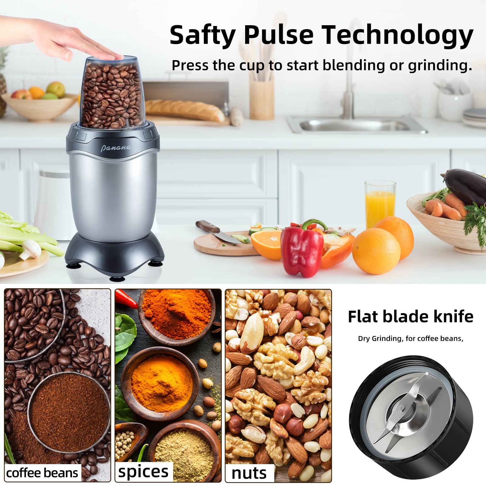 Panana 850W High-Speed Personal Blender - Portable Smoothie Maker & Food Grinder with 2x20oz Travel Cups - Perfect for Protein Shakes, Frozen Drinks, Juices, Sauces & Meal Prep - Ideal for Home, Gym & Office Use