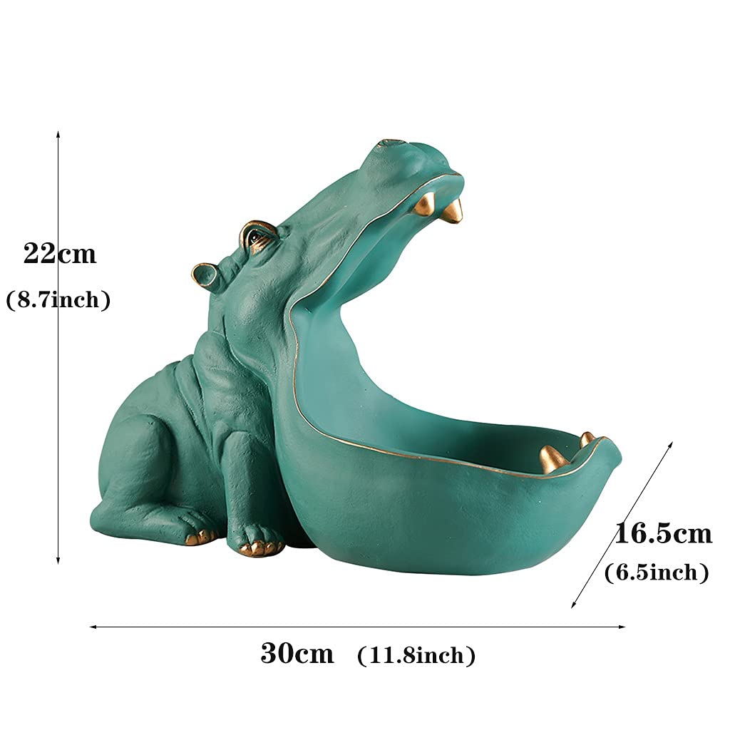 Resin Hippo Statue Key Holder - Big Mouth Storage Box for Keys, Jewelry, Coins & Phone - Creative Home Decor & Desk Organizer - Perfect for Living Room, Bedroom & Office (Green)