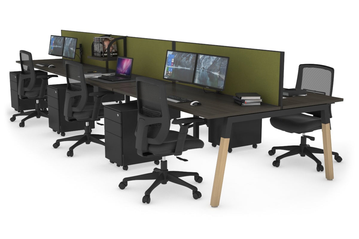 Quadro A Legs 6-Person Office Workstation with Wood Legs & Cross Beam [1800L x 700W] - Perfect for Collaborative Workspaces, Open Offices & Conference Rooms