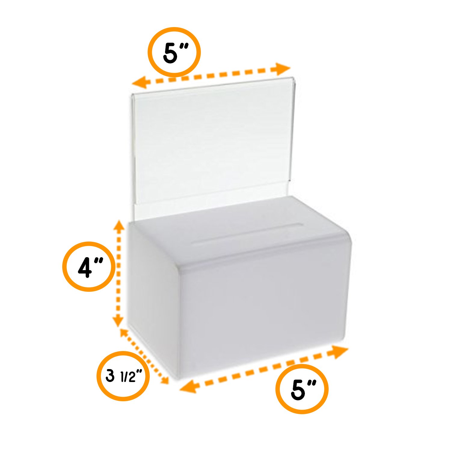 Source One Small 5-Inch Wide Deluxe Oblong Donation Box with Ad Frame & Free Lock (White) - Perfect for Retail Stores, Churches, and Fundraising Events