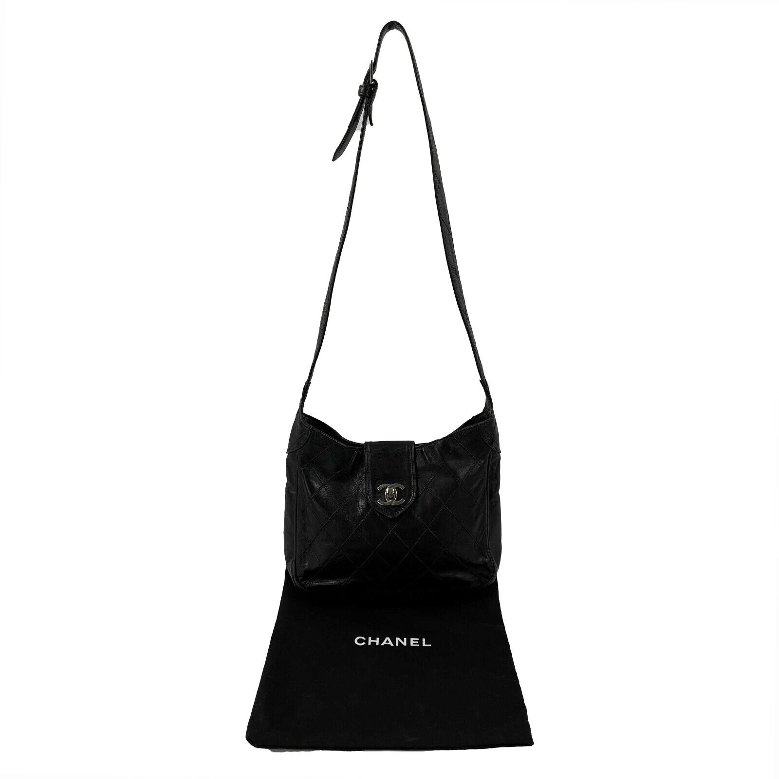 Vintage CHANEL Quilted Lambskin Medium Black CC Shoulder Bag - Luxury Designer Handbag for Women, Perfect for Date Night & Evening Events